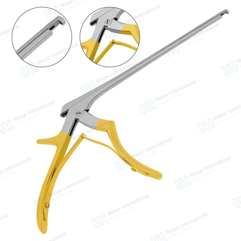 Kerrison Rongeur 7″ Shaft 90° Down Thin Footplate 3mm Bite – Gold