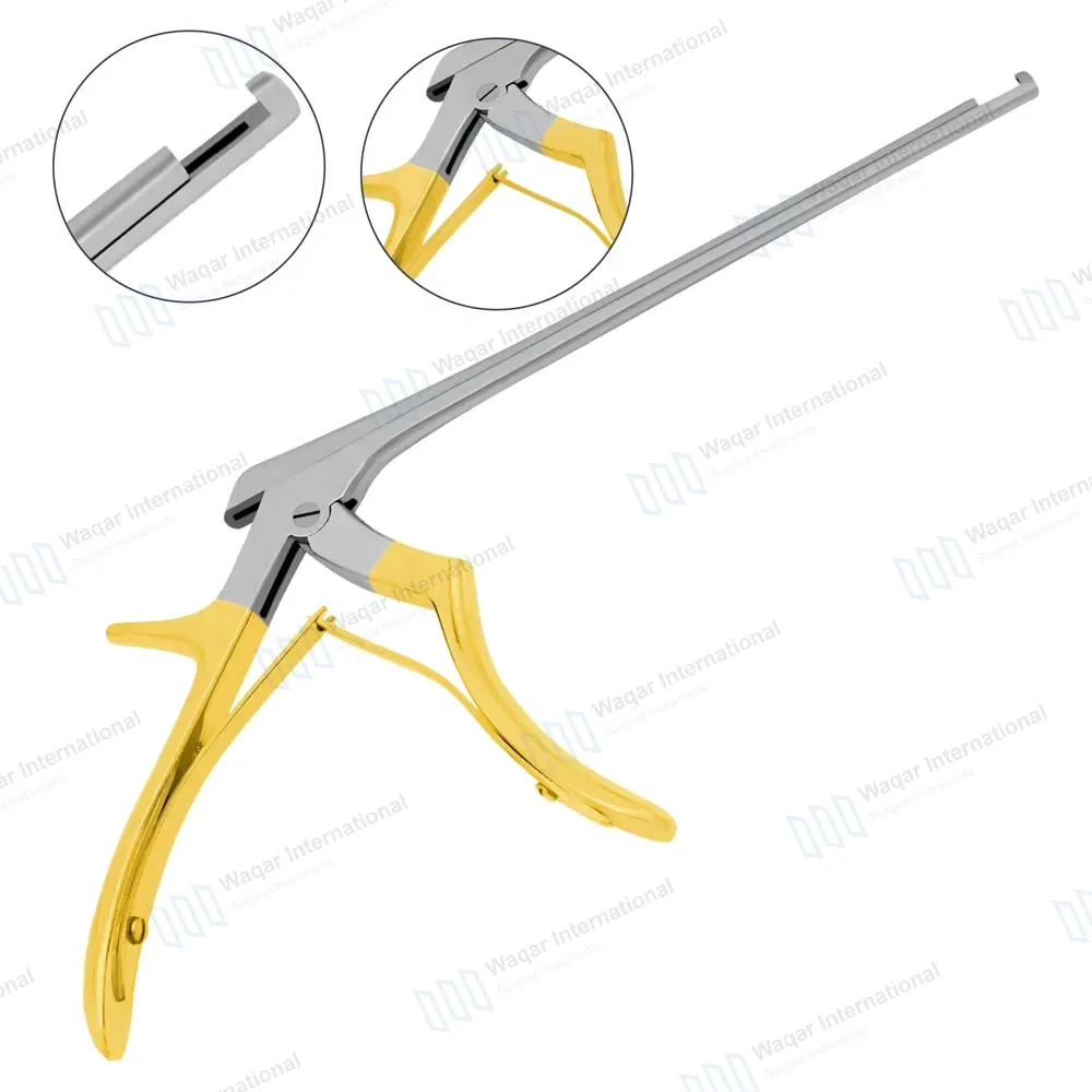 Kerrison Rongeur 7″ Shaft 90° Up Thin Footplate 5mm Bite – Gold