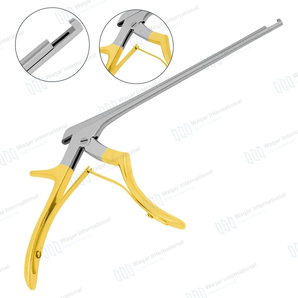 Kerrison Rongeur 7″ Shaft 90° Up Thin Footplate 4mm Bite – Gold
