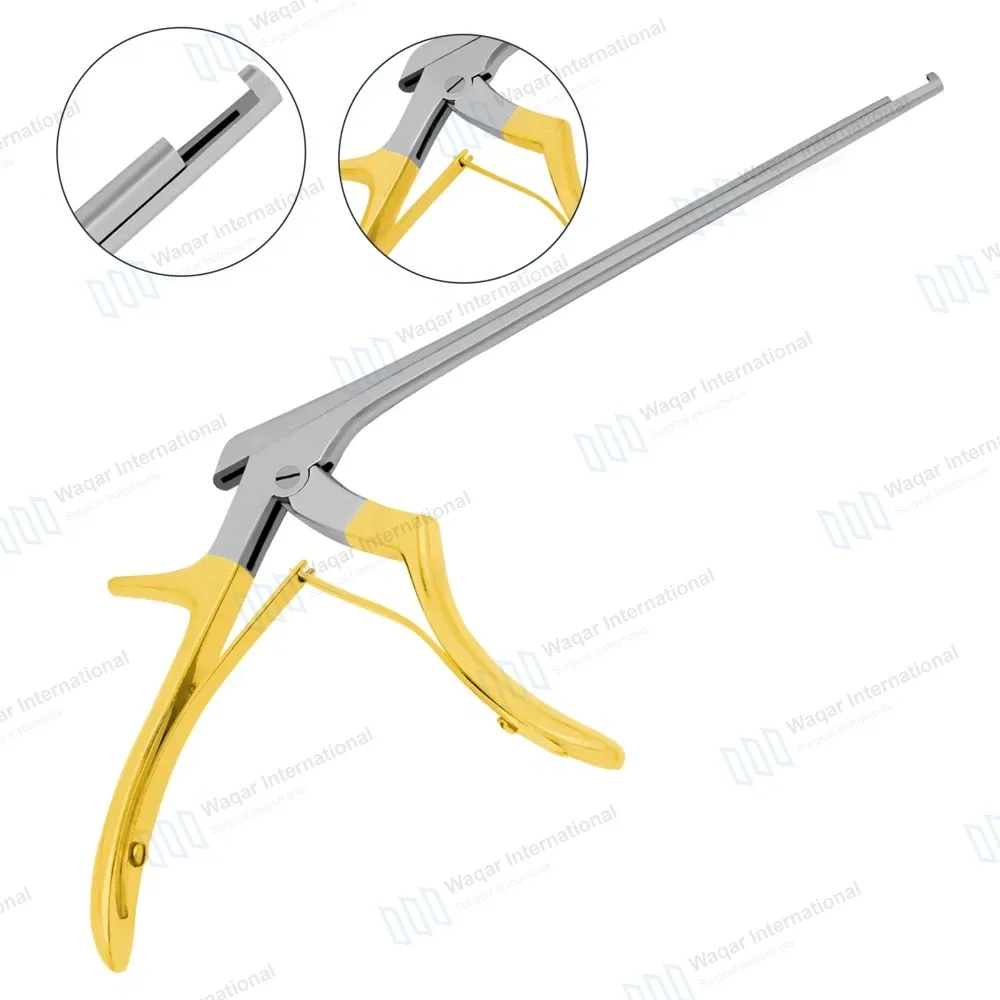 Kerrison Rongeur 7″ Shaft 90° Up Thin Footplate 3mm Bite – Gold