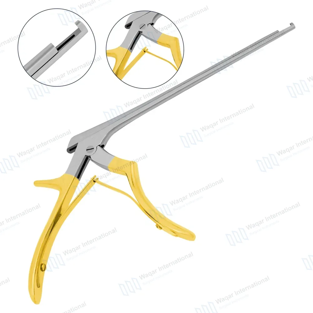 Kerrison Rongeur 7″ Shaft 90° Up Thin Footplate 2mm Bite – Gold
