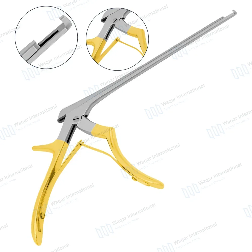 Kerrison Rongeur 7″ Shaft 90° Up Thin Footplate 1mm Bite – Gold