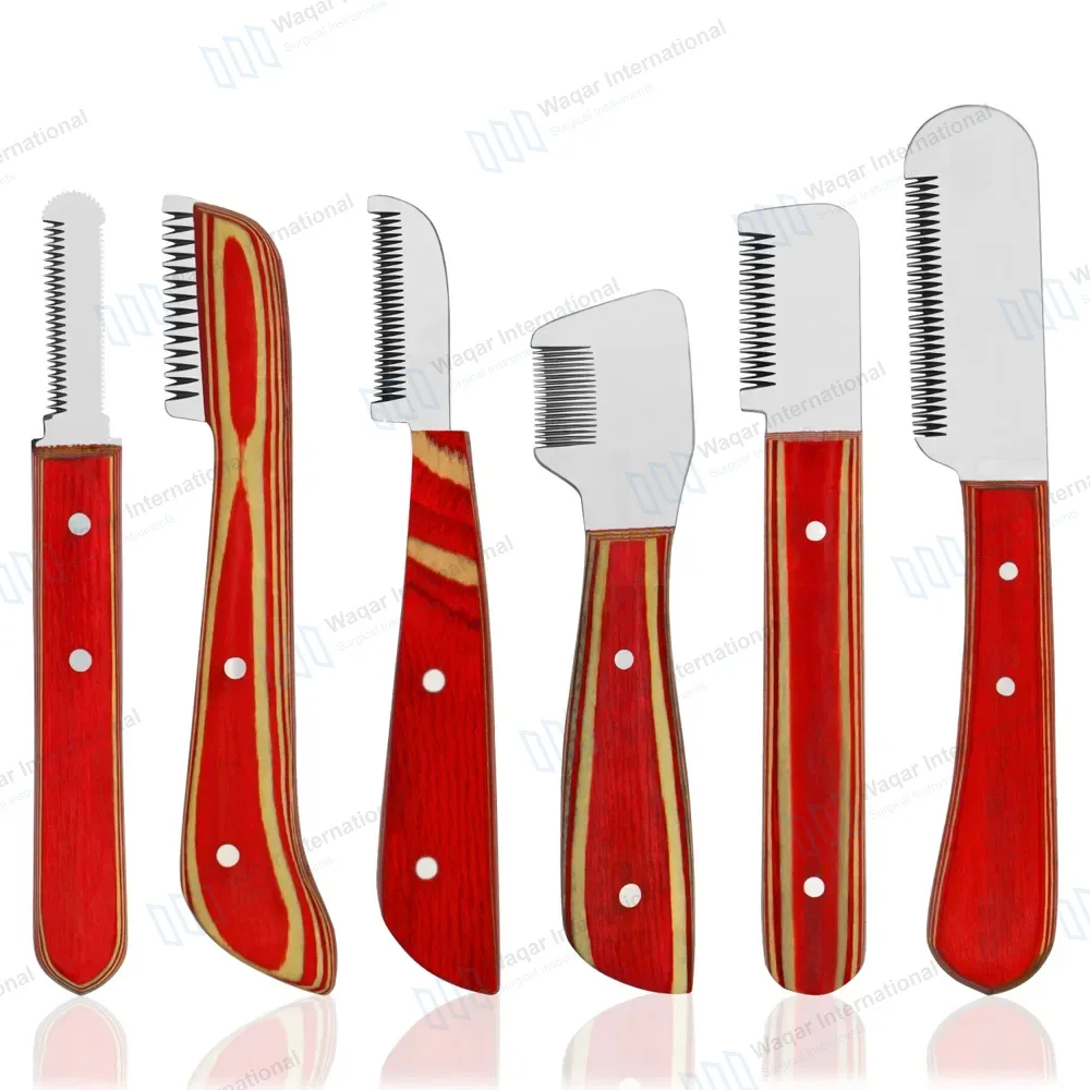 6 Pcs Stripping and Carding Knives Set – Red Wooden Handle