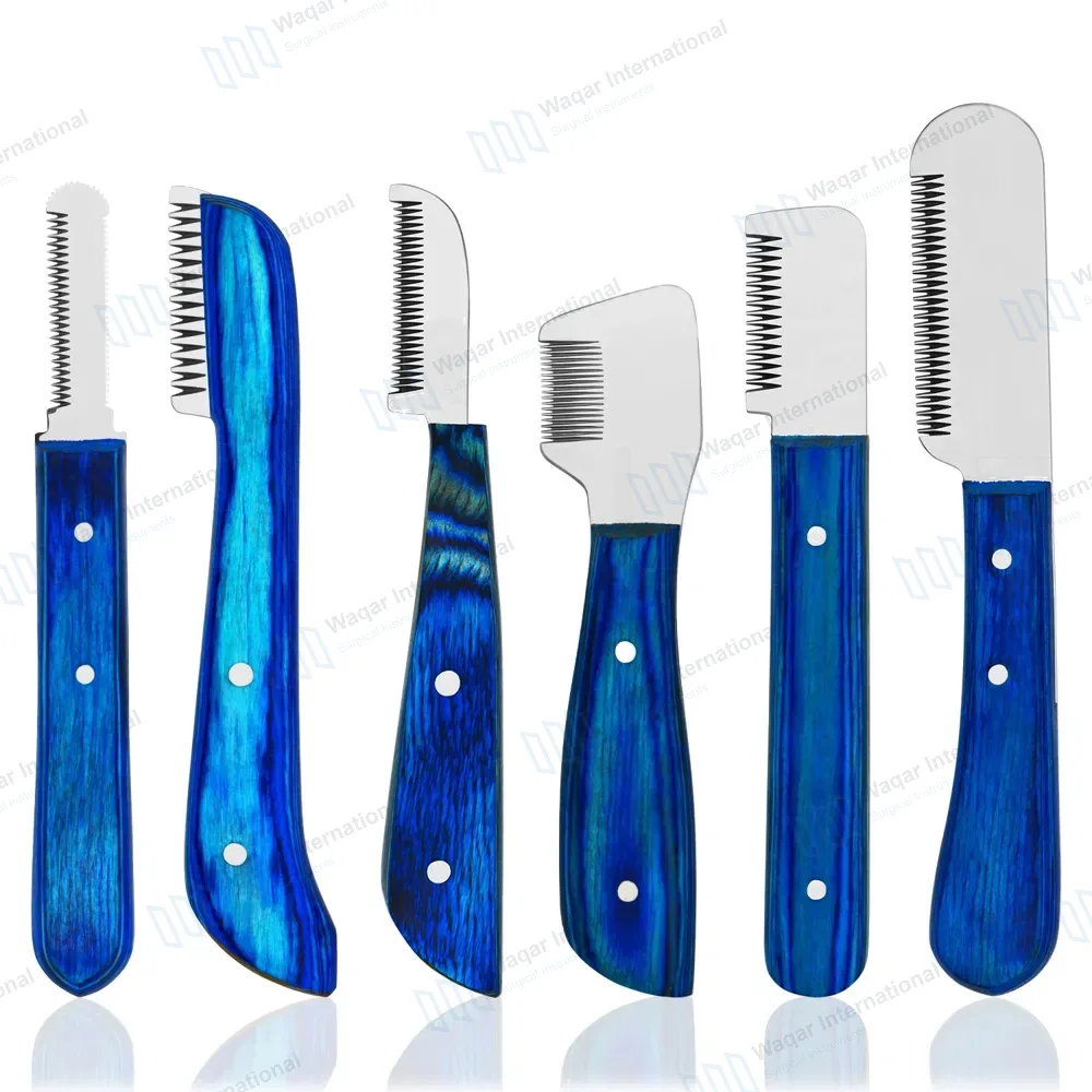 6 Pcs Stripping and Carding Knives Set – Blue Wooden Handle