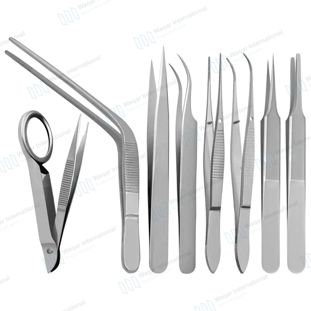 8 Pcs Splinter Fine Point Tweezers Forcep Set with Magnifying Glass