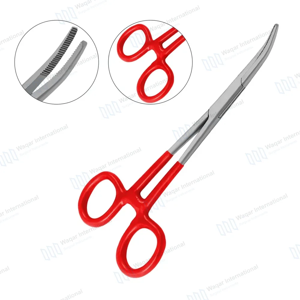 Kelly Hemostatic Forceps Curved 5.5″ Red PVC Handle