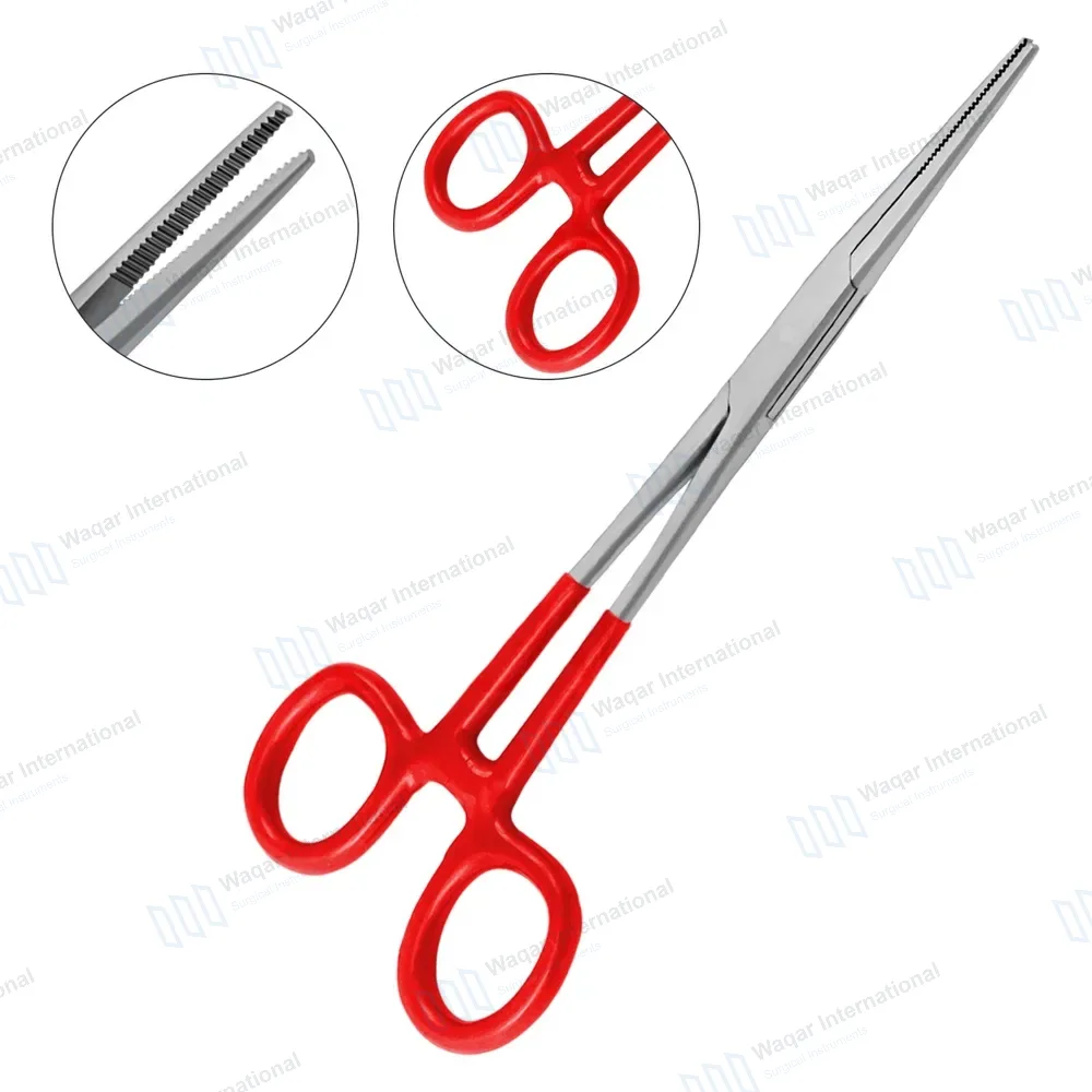 Kelly Hemostatic Forceps Straight 6.25″ Red PVC Handle