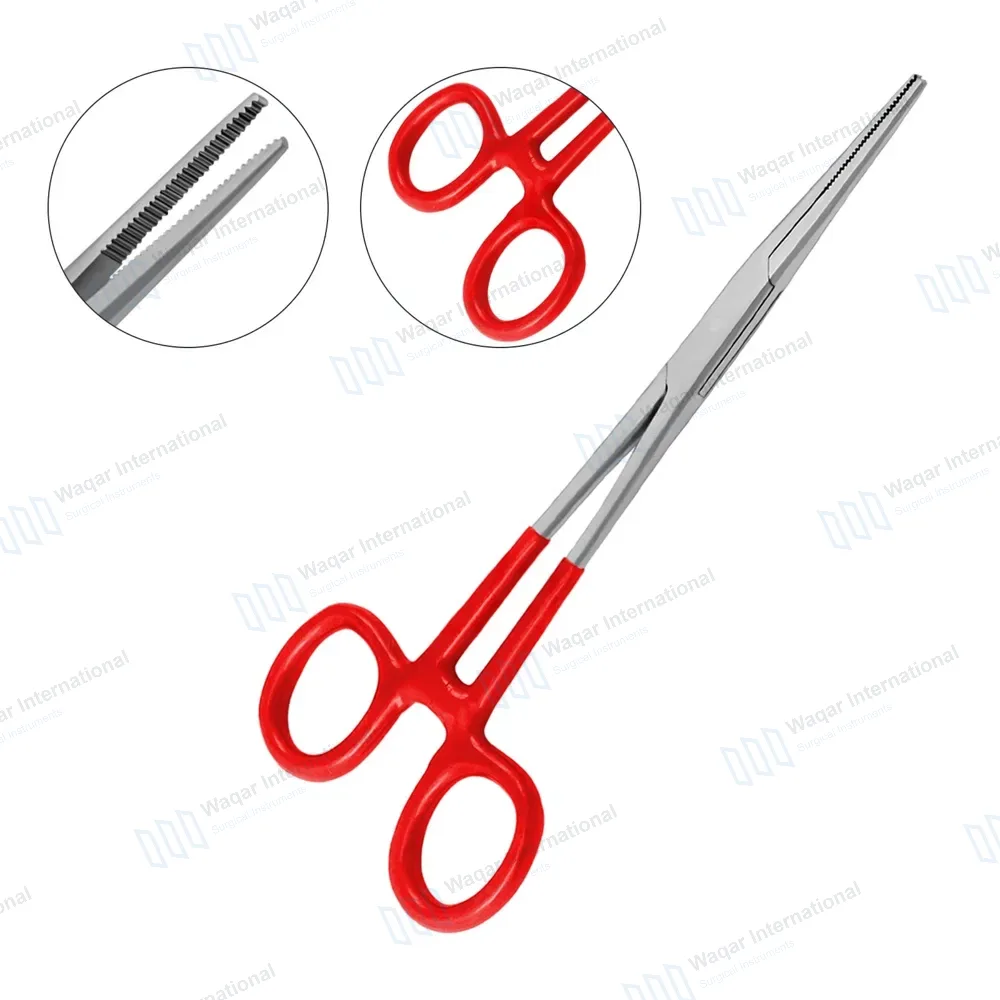 Kelly Hemostatic Forceps Straight 5.5″ Red PVC Handle