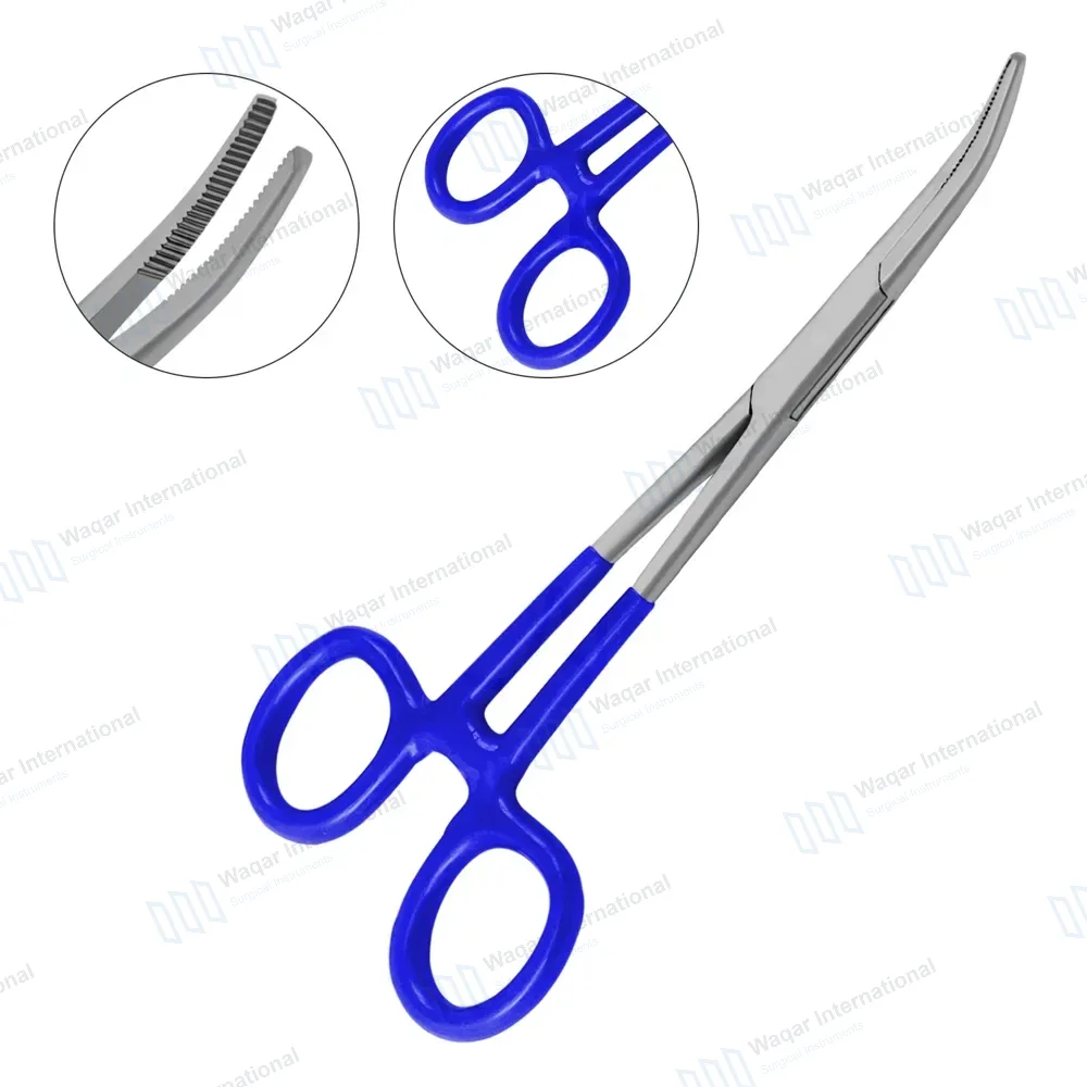 Kelly Hemostatic Forceps Curved 6.25″ Blue PVC Handle