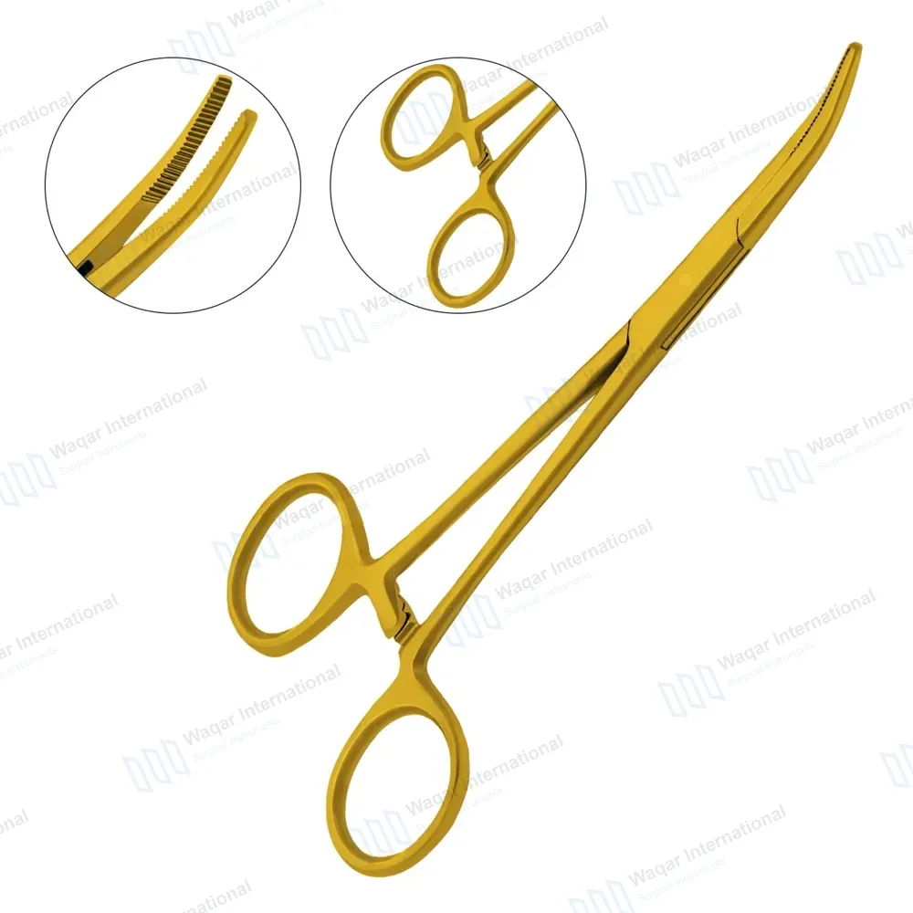 Kelly Hemostat Forceps 5.5″ Curved Full Gold