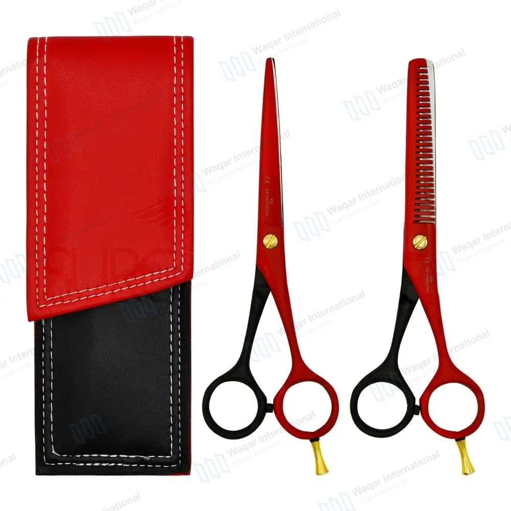 Professional Hair Cutting & Texturizing Set 6″ Red & Black