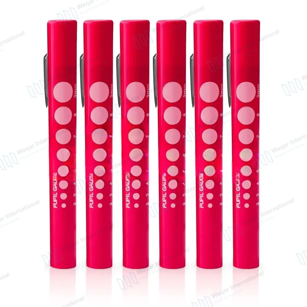 6 Disposable LED Pupil Gauge Penlight Set – Red