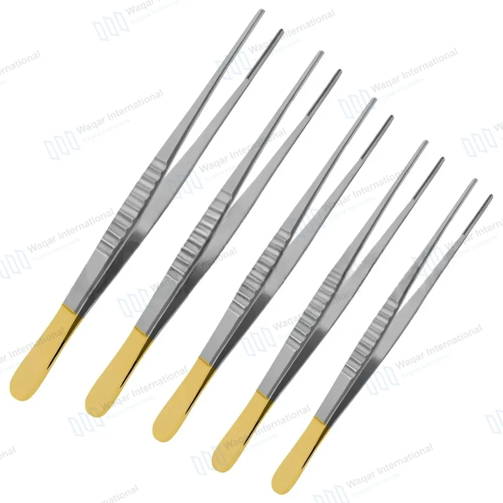 5 DeBakey Atraumatic Tissue Forceps Set 2mm Tip Gold Handle