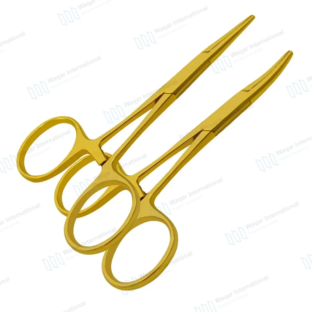 2 Full Gold Halsted Mosquito Forceps Set 5″ Straight & Curved