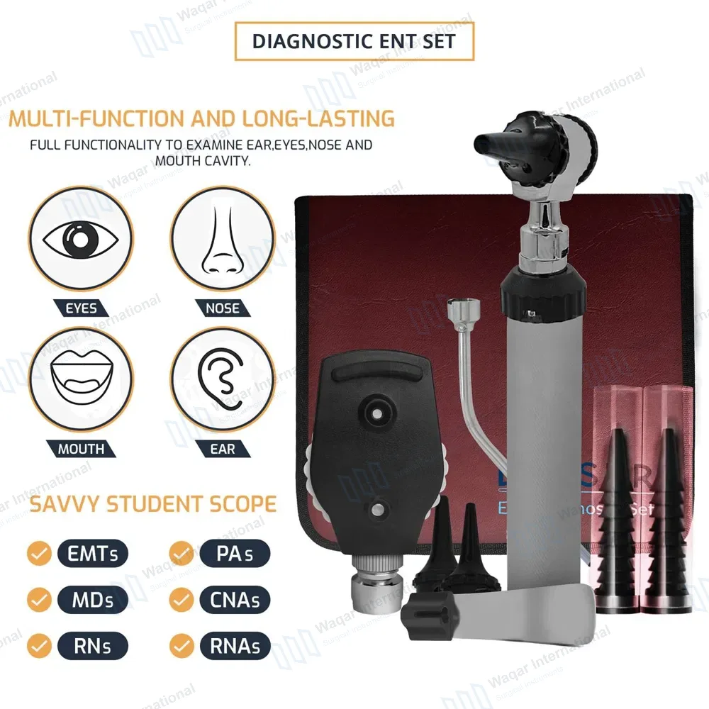 34 Pcs ENT Diagnostic Set for Ear, Nose, Throat Examination Maroon Kit