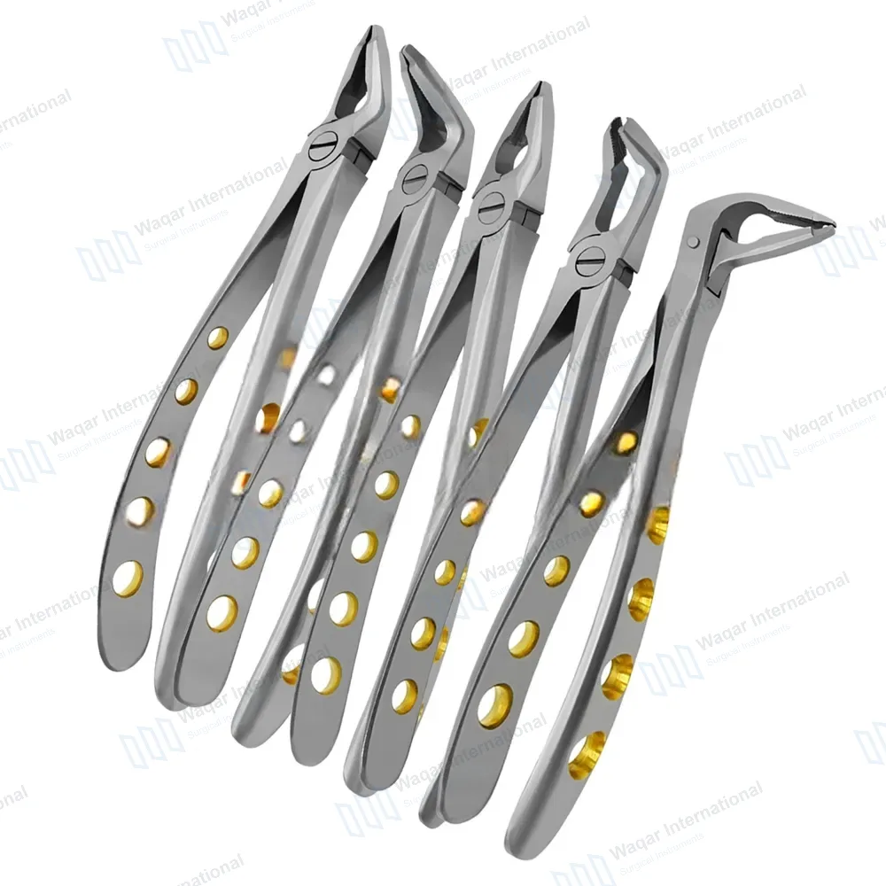 5 Dental Extracting Forceps #F1, #F2, #F3, #F4, #F7 Diamond Dusted Gold Handle