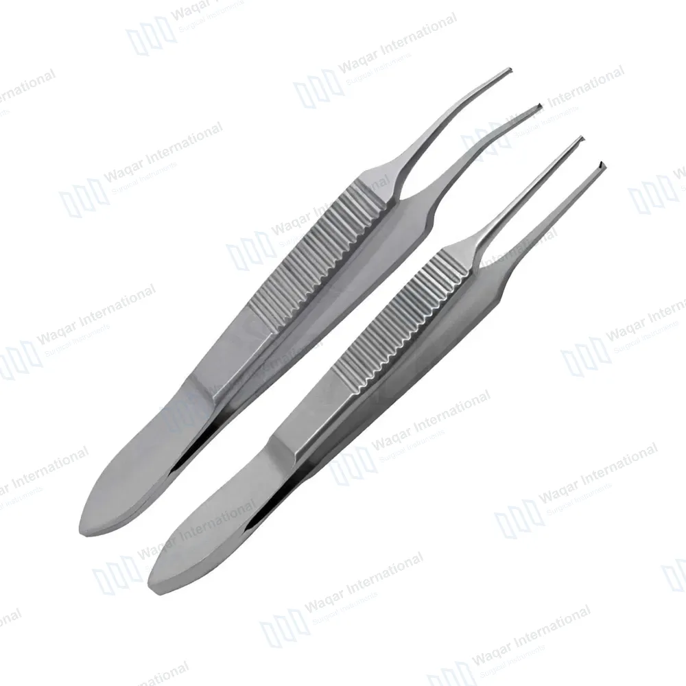 2 Pcs Graefe Iris Forceps Set 3″ Straight & Curved 1×2 Teeth