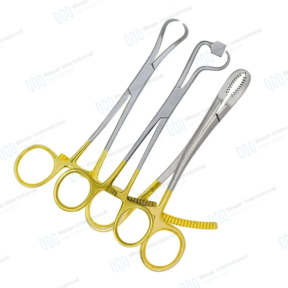 3 Plate Bone Holding Reduction Forceps Set 5.5″ Gold Handle
