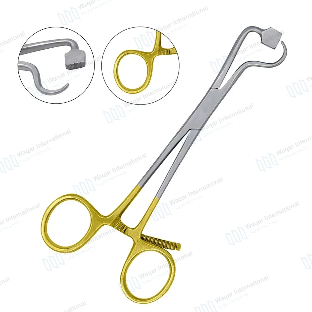 Plate and Bone Holding Forceps 5.5″ with Footplate & Gold Handle
