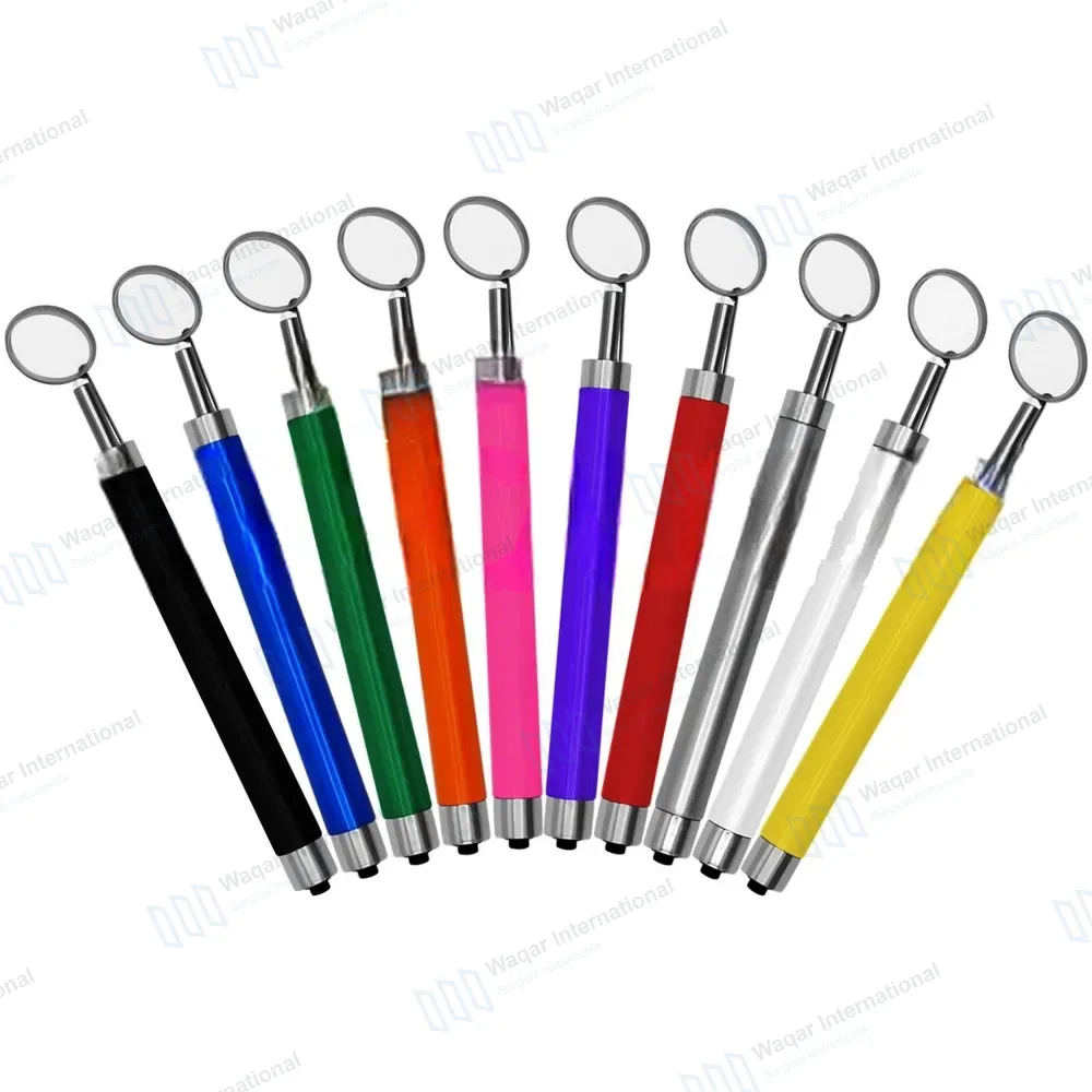 10 Dental Mouth Mirrors with LED Light – Colored Handles