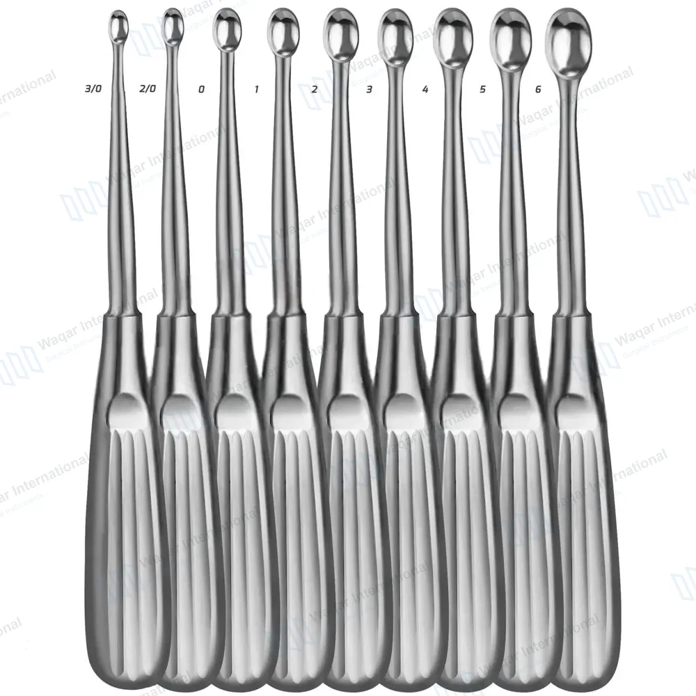 9 Pcs Spratt Brun Bone Curettes Set  6.5″ Oval Cups Size #3/0 – #6