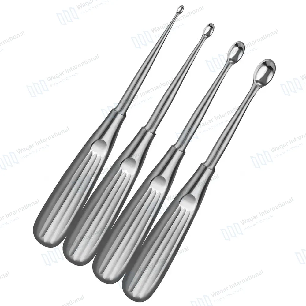 4 Pcs Spratt Brun Mastoid Curettes Set 6.5″ Size #000, #1, #4, #6 Oval Shaped