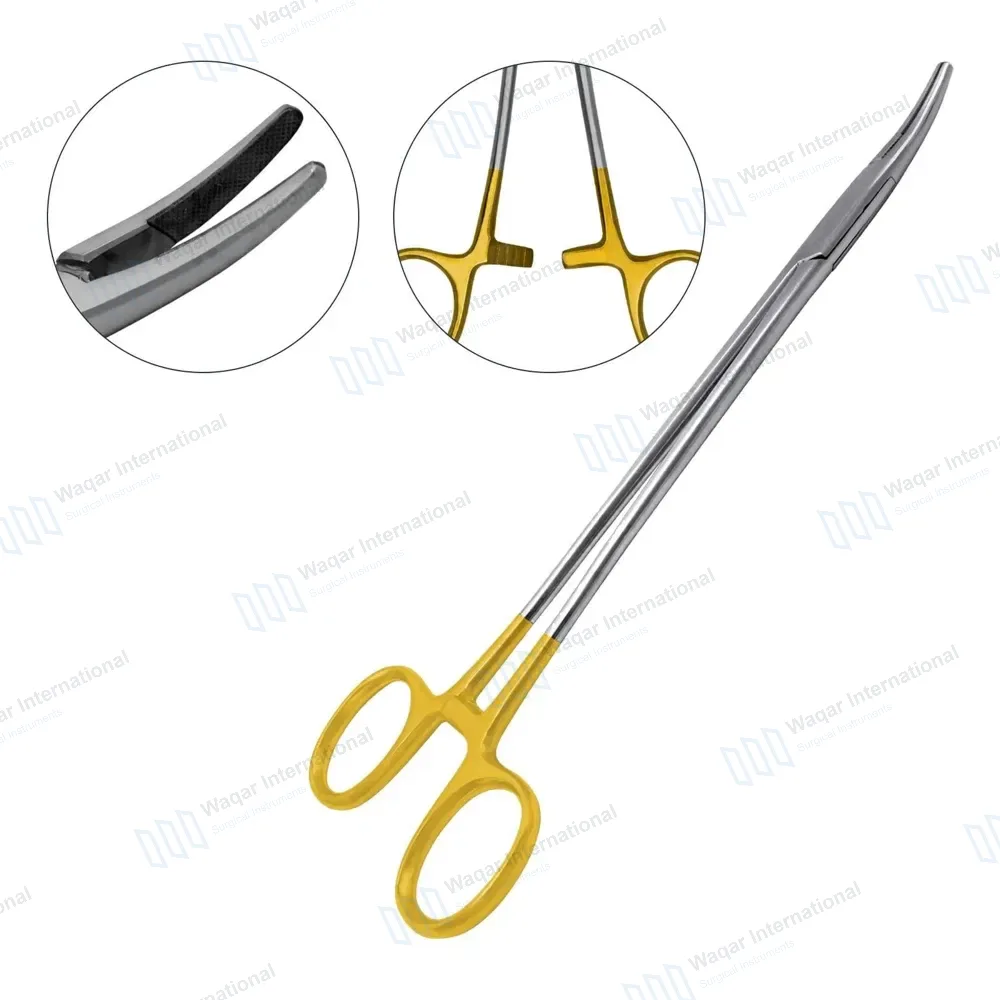 T/C Heaney Needle Holder 8″ (20.3cm) Curved Serrated Jaws