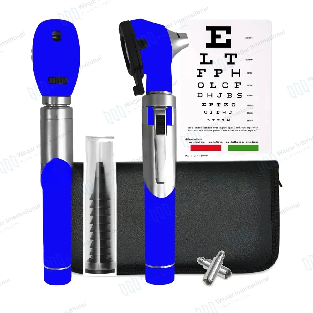 Fiber Optic Mini Otoscope & Ophthalmoscope ENT Diagnostic Set – Blue