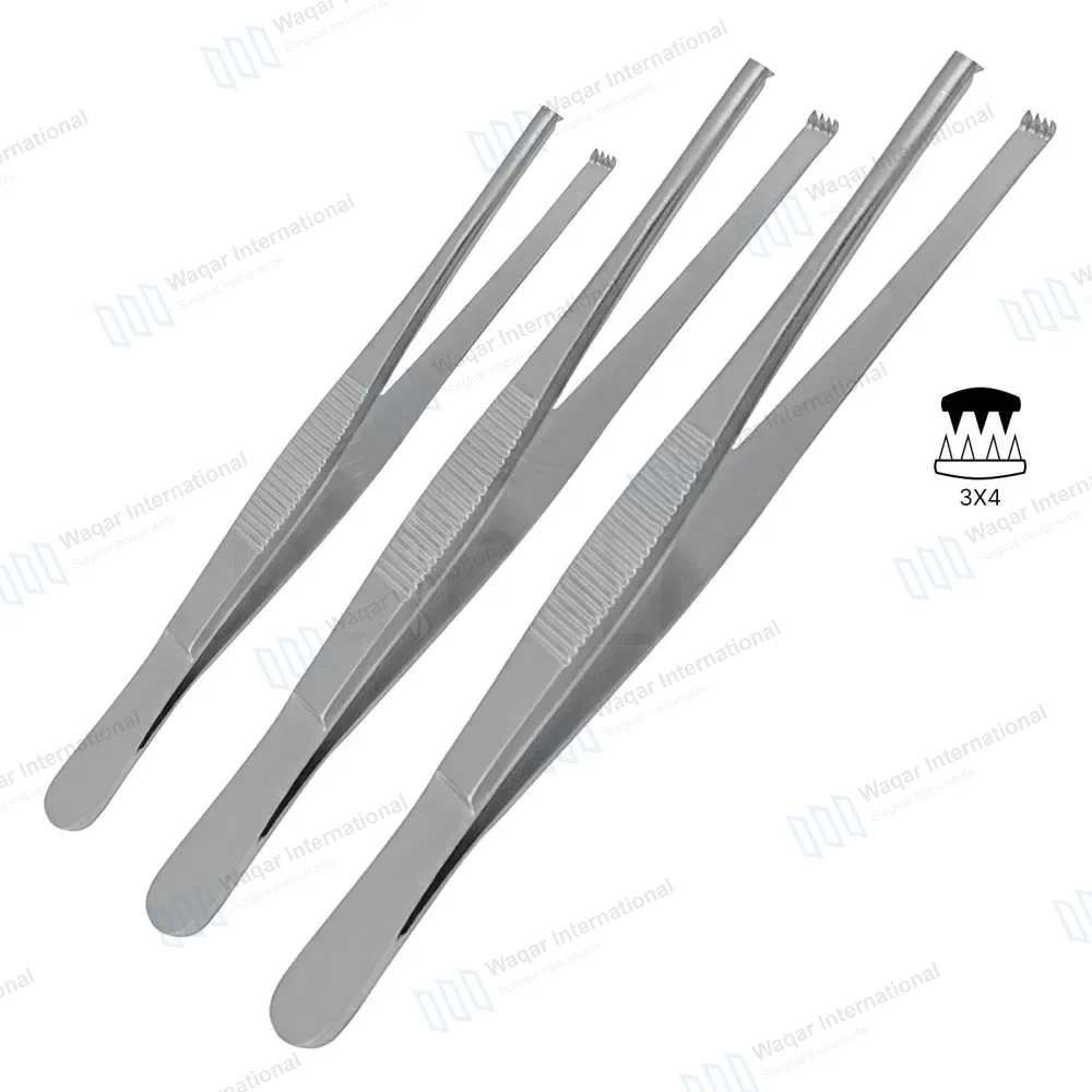 3 Thumb Tissue Forceps 3×4 Teeth 5″, 5.5″ & 6″