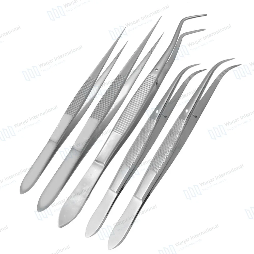 5 Pcs Splinter Forceps & College Tweezer Set Serrated Tips