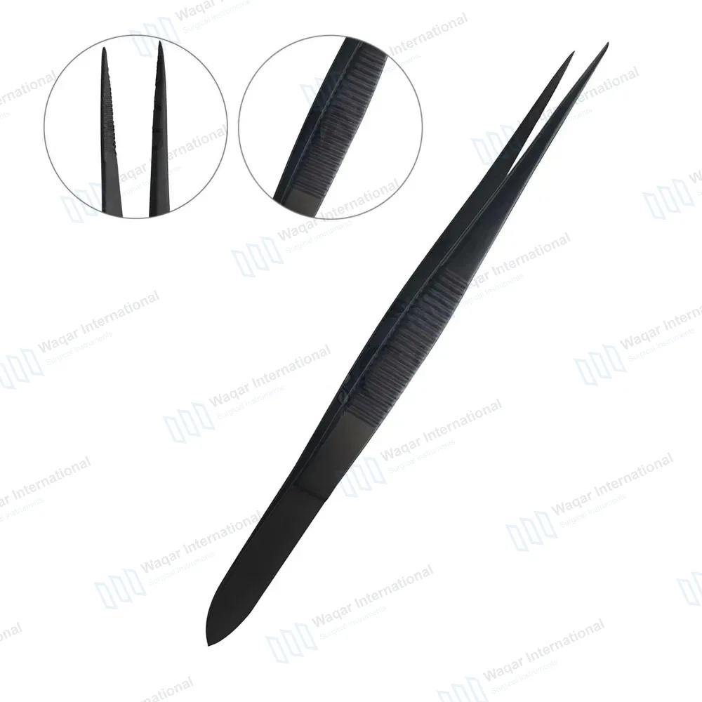 Full Black Splinter Forceps 4.5″ Straight Serrated Tips
