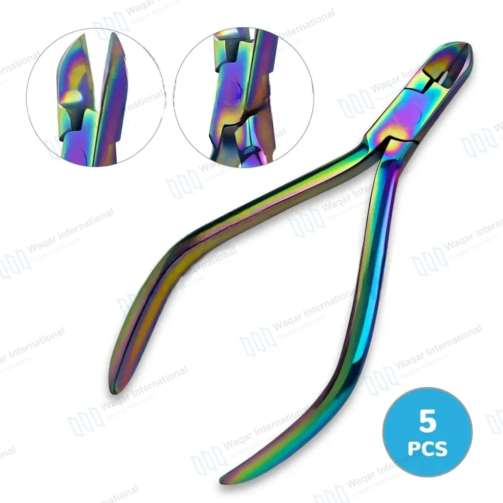 5 Pcs Rainbow Hard Wire Cutter 15 Degree Curved Orthodontic Plier