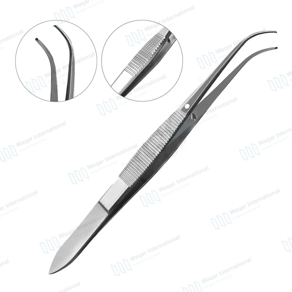 Eye Dressing Forceps 4″ Serrated Fully Curved