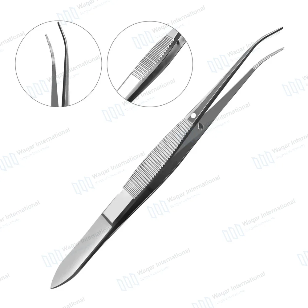 Eye Dressing Forceps 4″ Serrated Half Curved