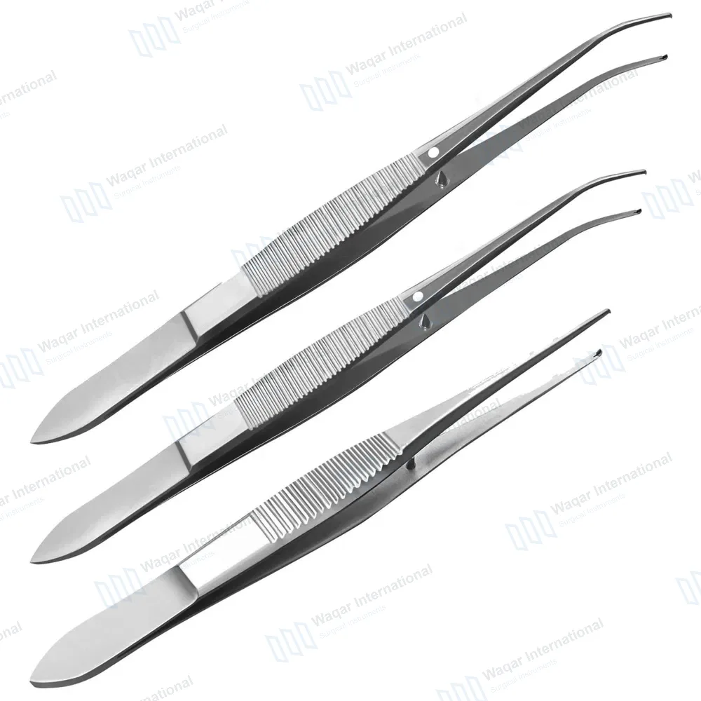 3 Pcs Iris Tissue Forceps 4″ 1×2 Teeth Straight, Half & Fully Curved