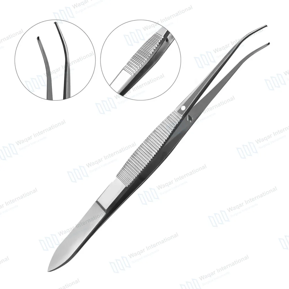 Iris Tissue Forceps 4″ 1×2 Teeth Half Curved