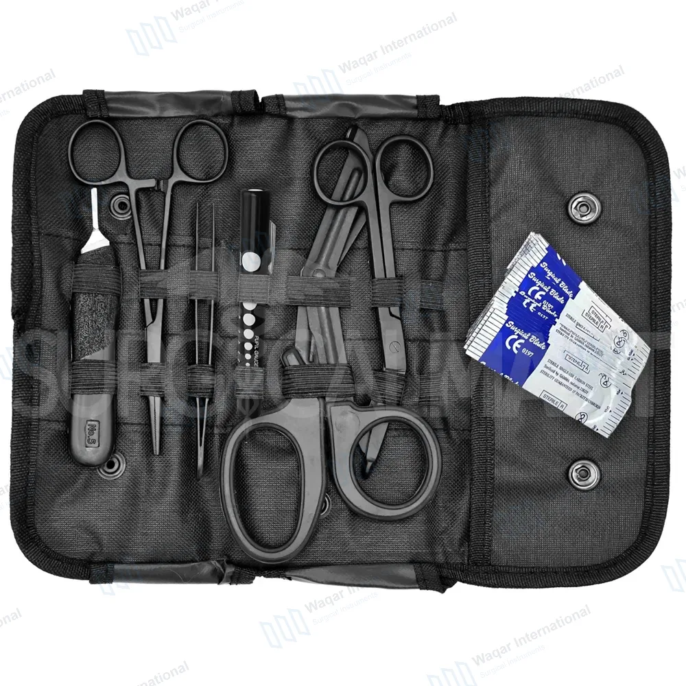 17 Pcs First Responder Black Tactical Kit with Holster