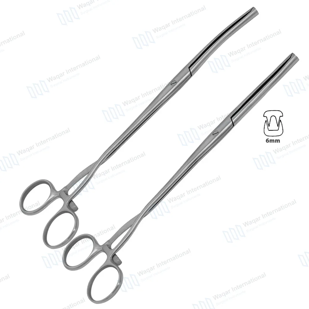 2 Museux Tenaculum Forceps Straight & Curved 6mm Wide 2×2 Teeth 9.5″