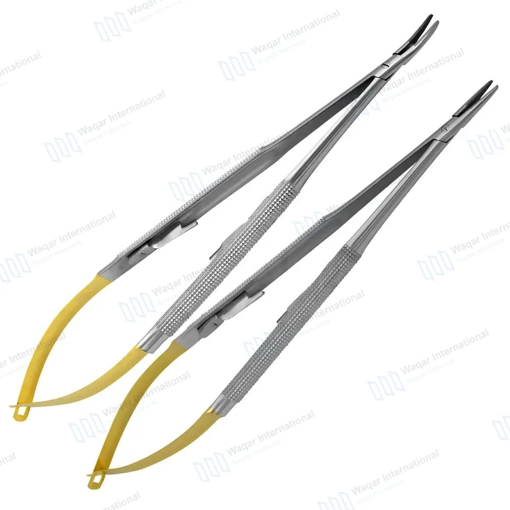 2 Pcs T/C Castroviejo Needle Holder 7″ Straight & Curved Serrated