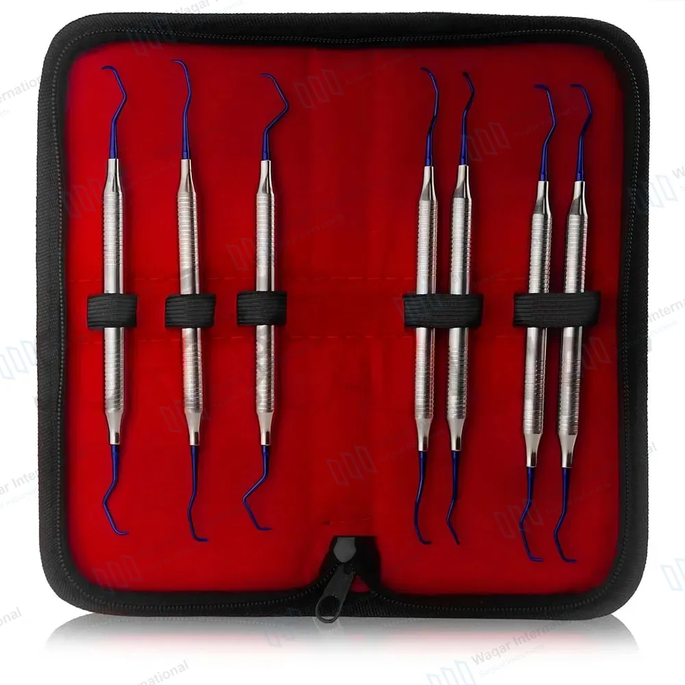 7 Pcs Titanium Coated Gracey Curettes Set Periodontal Scaler with Zipper Case