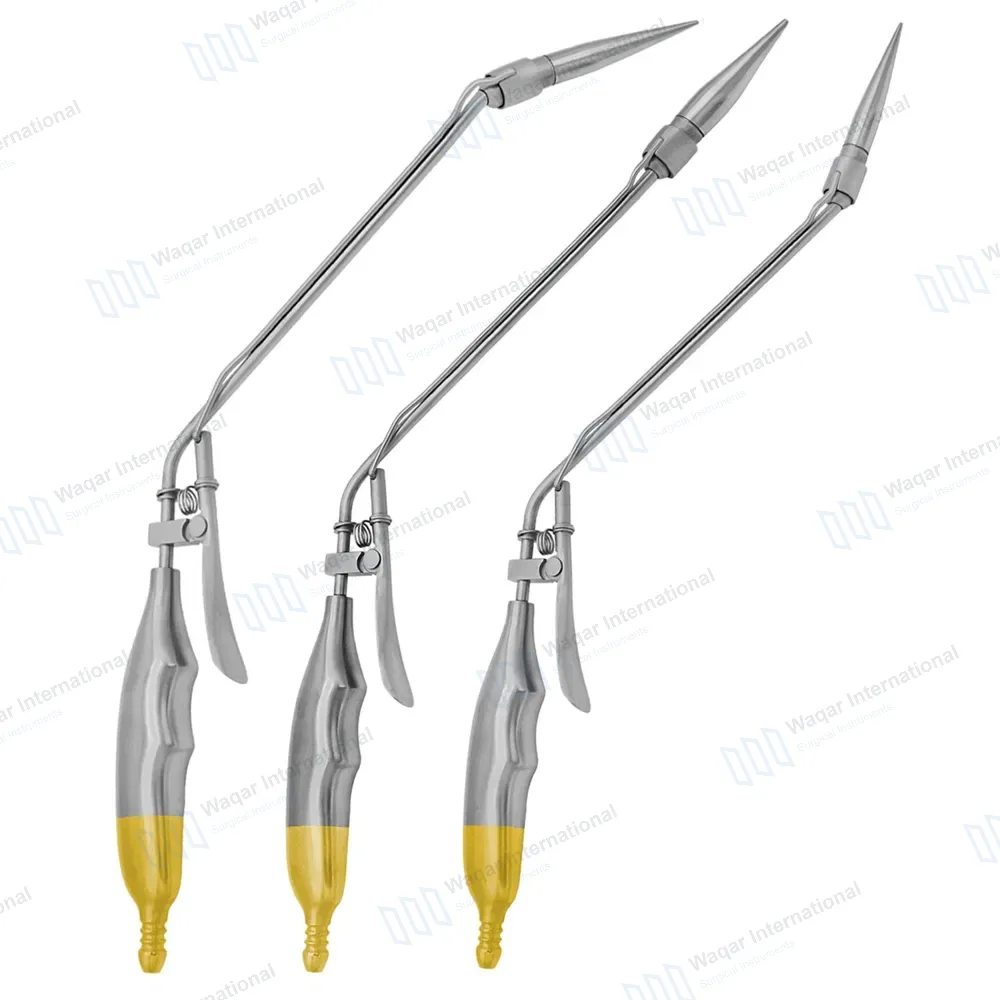 3 Hemorrhoid Suction Ligator Set Angled Up, Down and Straight w/Gold Handle