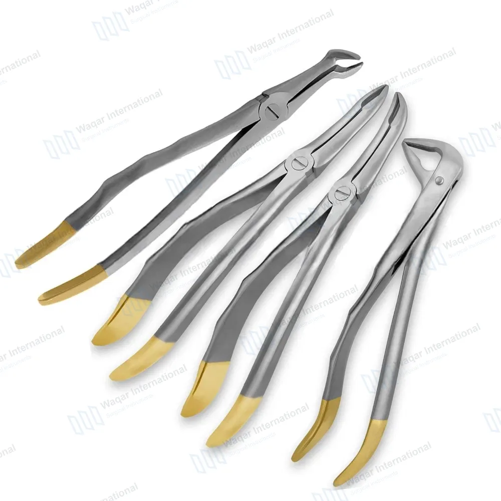 4 Pcs T/C Root Tip Extracting Forceps #845 #846 #849 #859 Diamond Dusted Gold Handle