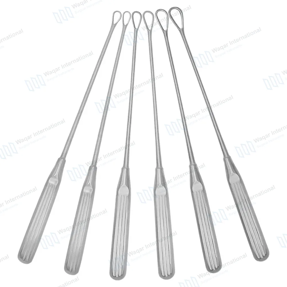 6 Pcs Thomas Uterine Curettes Set 11″ Blunt Blade on Malleable Shanks