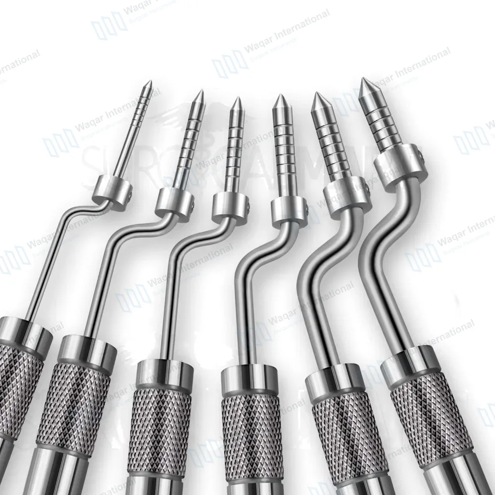 6 Pcs Bone Spreading Osteotomes with Pouch Set Convex Offset L-Key Stops
