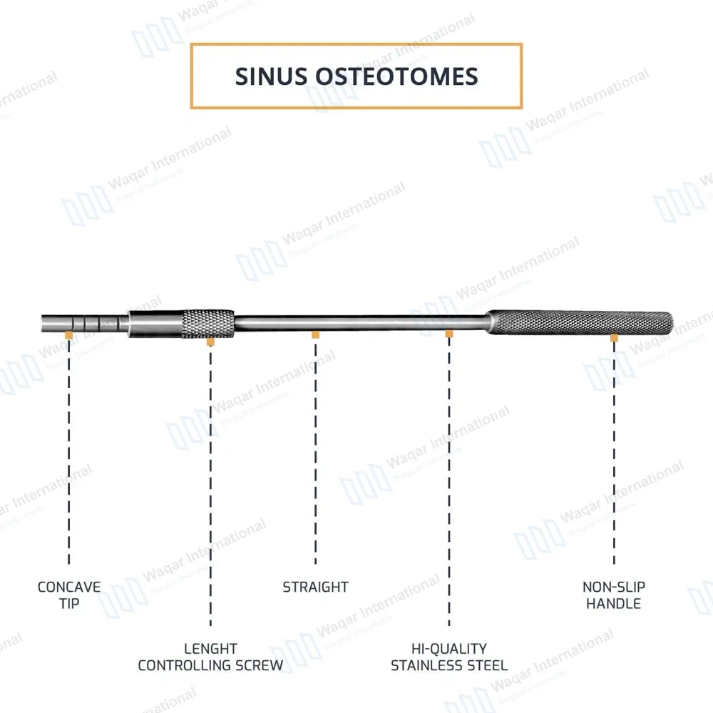 5 Pcs Sinus Lift Osteotomes Straight Adjustable Screw Concave Tip