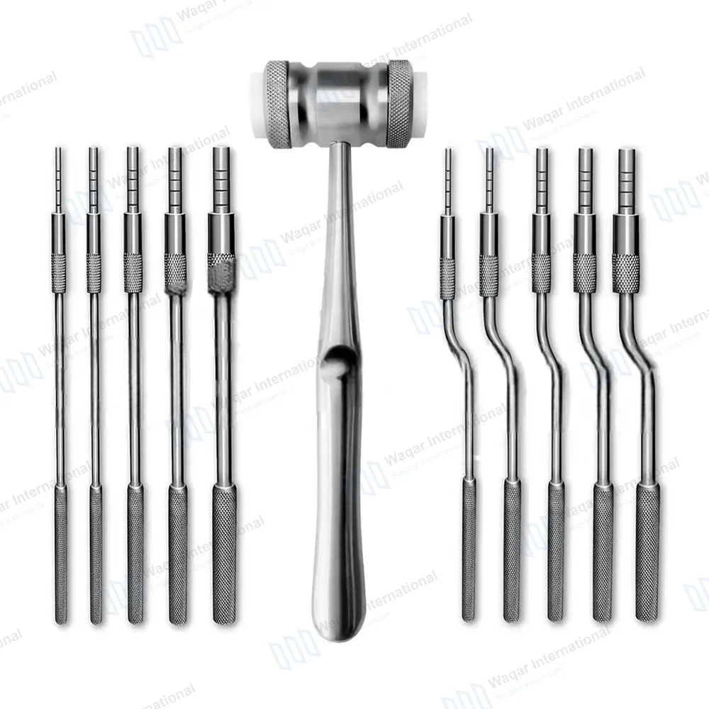11 Pcs Sinus Osteotomes & Mead Mallet Set Straight+Angled Concave