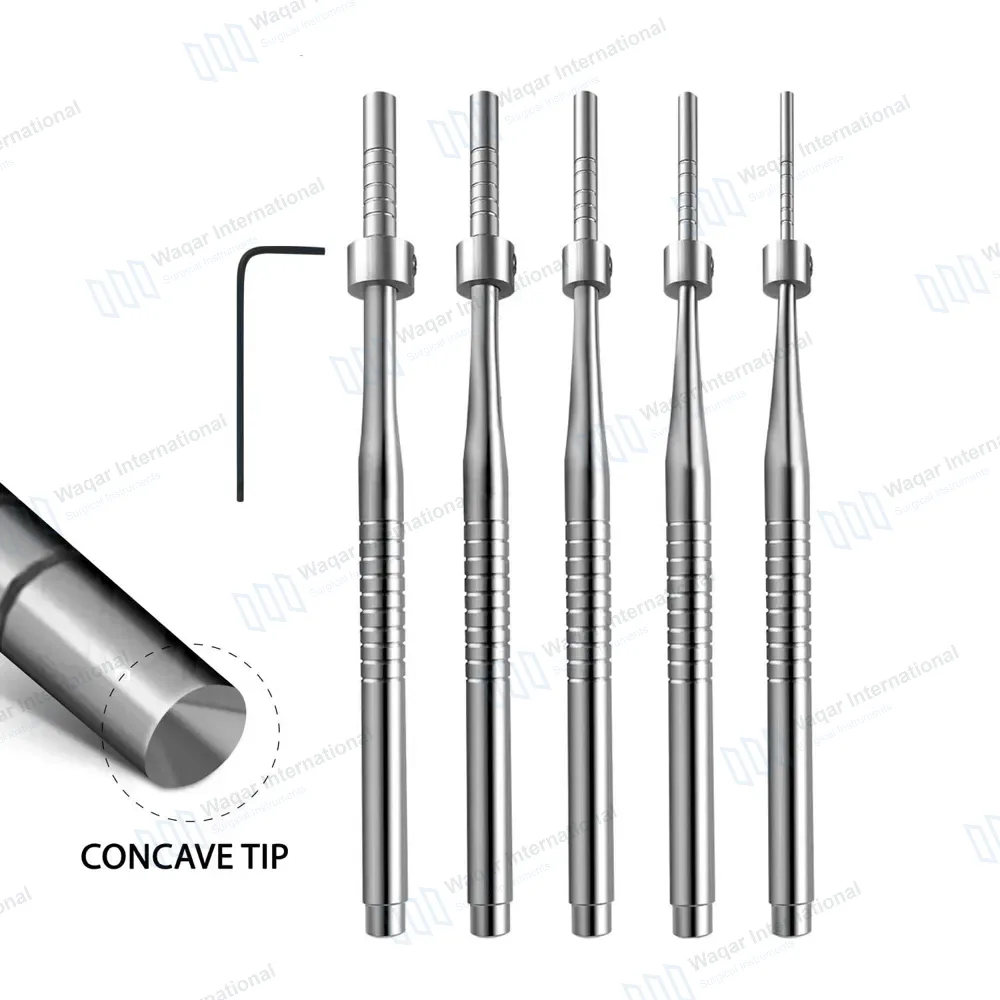 5 Pcs Sinus Lift Osteotomes Straight with L-Key Adj Stops Concave