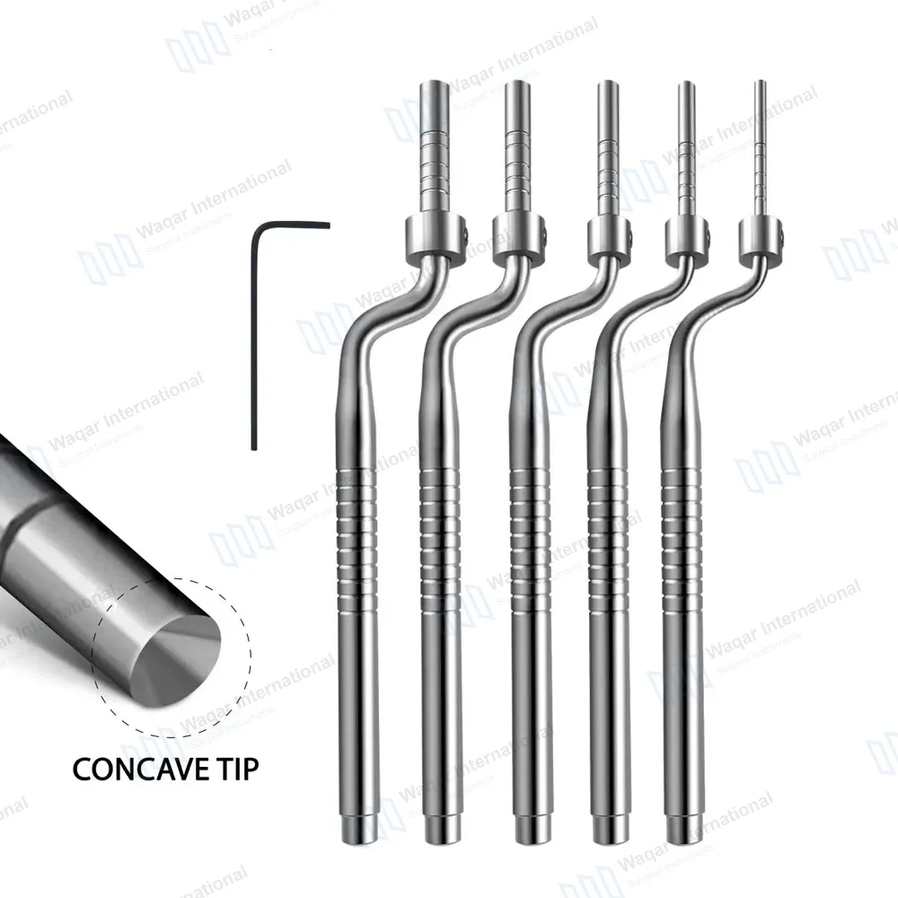 5 Pcs Sinus Lift Osteotomes Angled with L-Key Adj Stops Concave