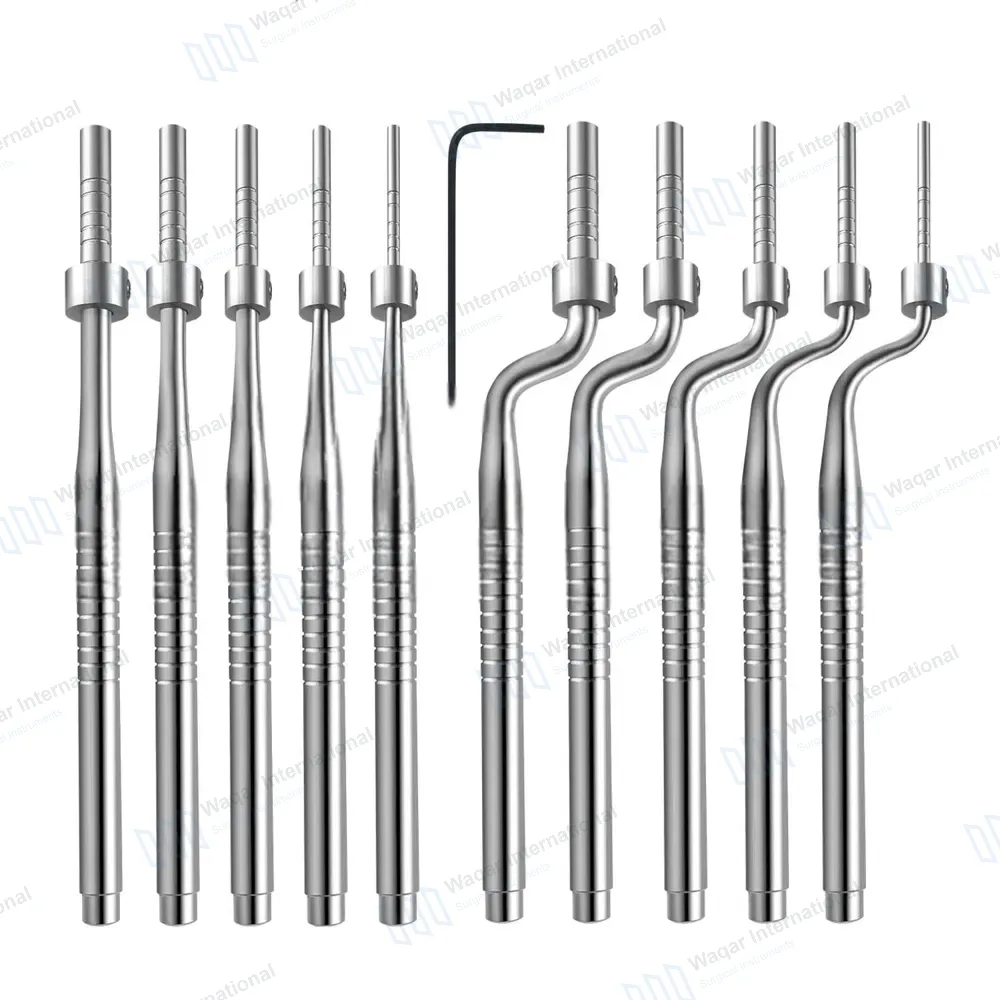 10 Pcs Sinus Lift Osteotomes Cancave Tip Straight & Angled with L-Key Stops