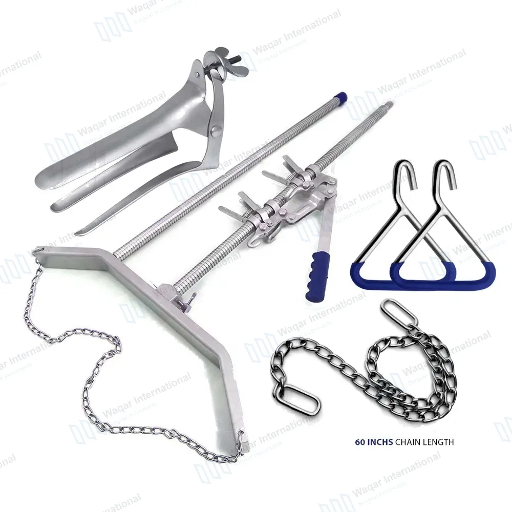 5 Pcs Calf Puller, Polansky Speculum, OB Chain & Handle Veterinary Instruments Set